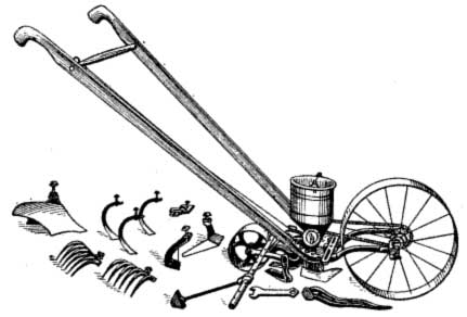 Combination Hand Plow, Harrow, Cultivator and Seed Drill
